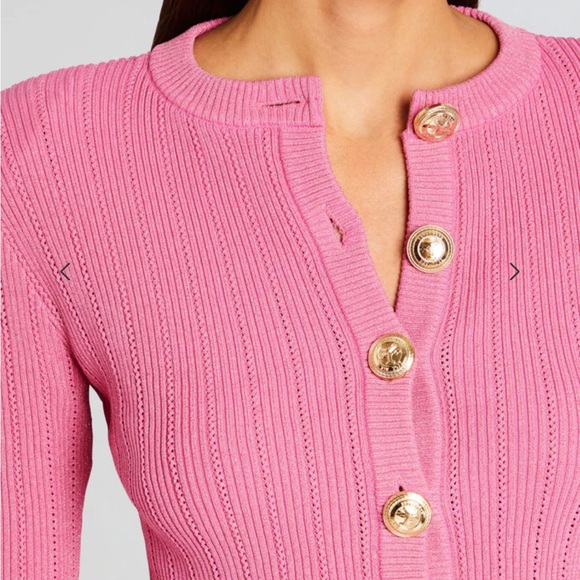 NWT LAUREL KNIT JACKET by Retrofete small shoulder pads cardigan blazer pink - Picture 5 of 6